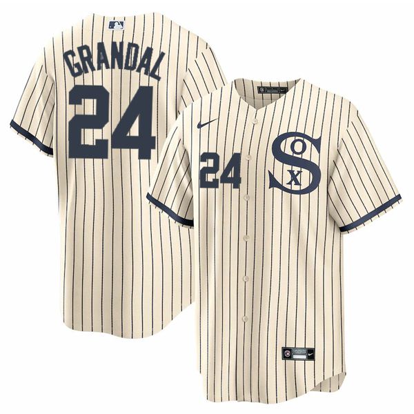 Men Chicago White Sox #24 Grandal Cream stripe Dream version Game Nike 2021 MLB Jersey